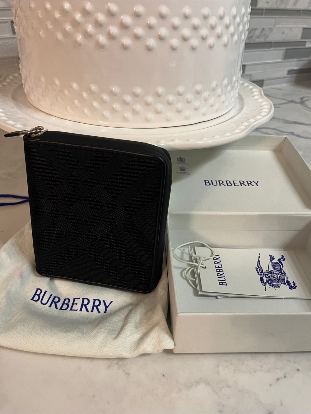 Burberry Black Embossed Zip-Around Wallet